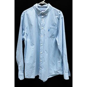 Johnnie O West Coast Prep Seafoam Blue Plaid Button Down Surfer Logo Shirt XL